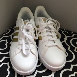 adidas gold striped sneakers